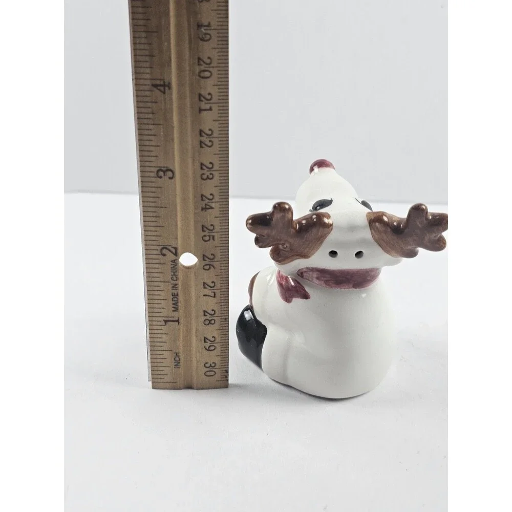 Vintage White Reindeer Gold Antlers Christmas Red Nose Salt Pepper Shaker (1)